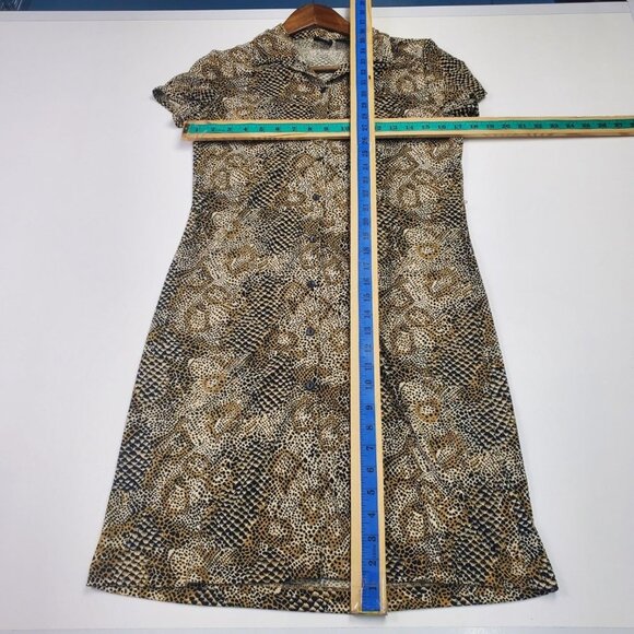 Womens Snakeskin Button Front Bodycon Dress Size 8 Short Sleeve Animal Print - Picture 10 of 11
